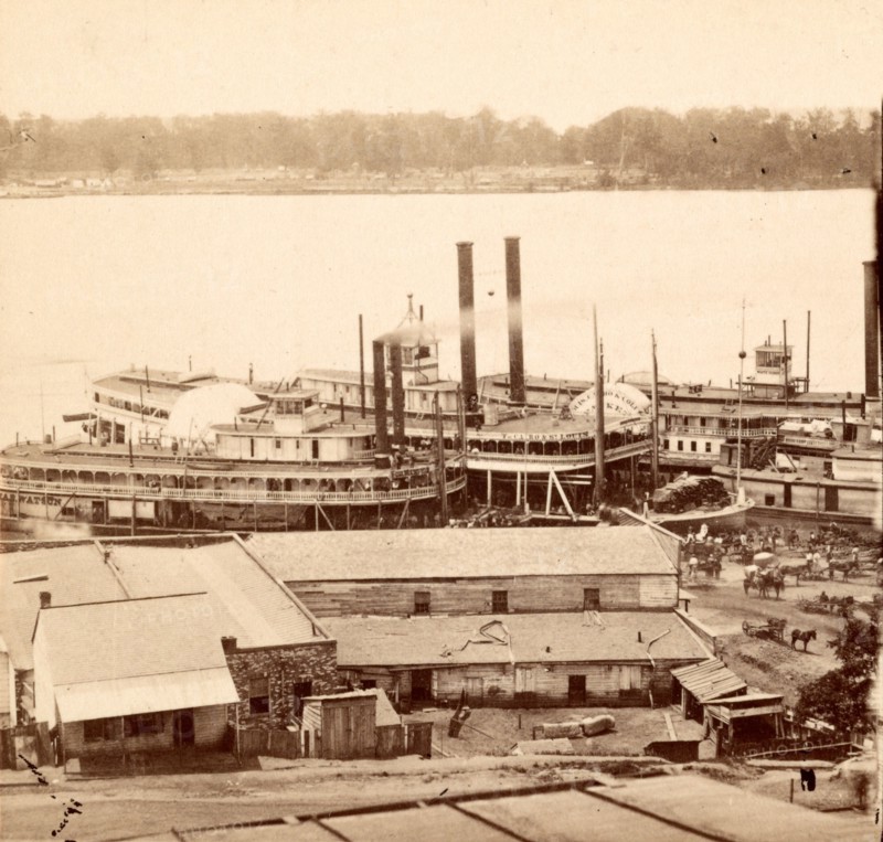 The levee at Vicksburg, Miss., February, 1864, USA, US, Vintage photography