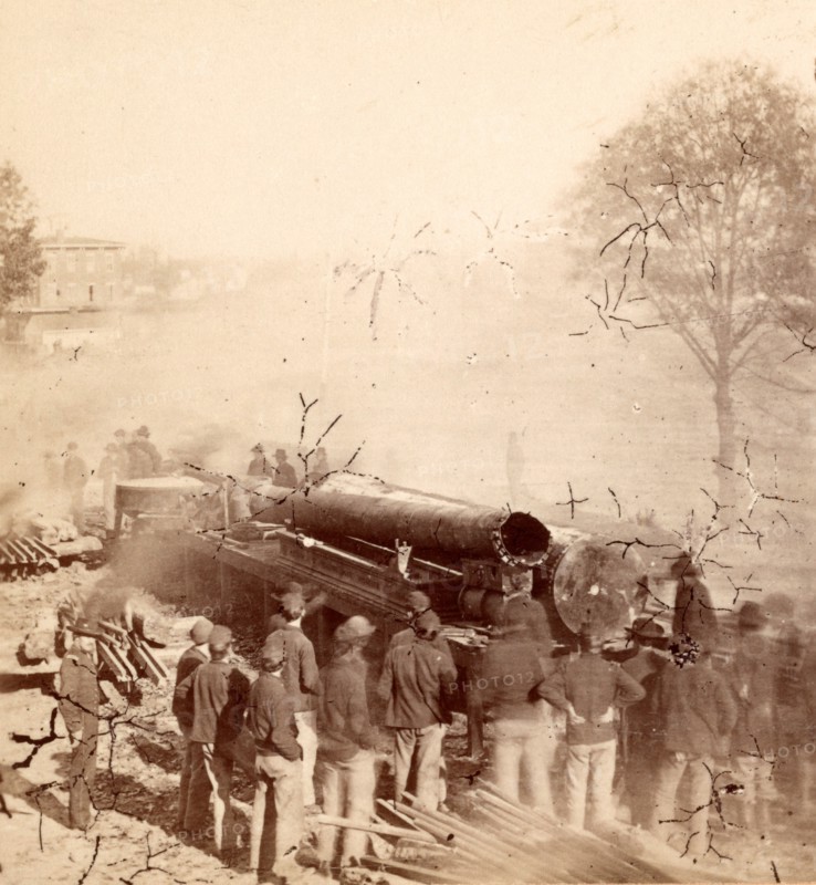 Sherman's men destroying railroad, USA, US, Vintage photography