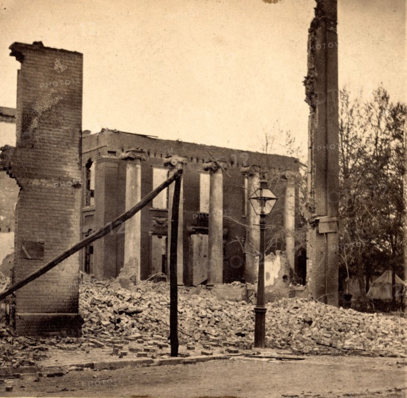 Court House, Chambersburg, Franklin Co., Pa., destroyed by the rebels under McCausland, July 30th, 1864, USA, US, Vintage photography