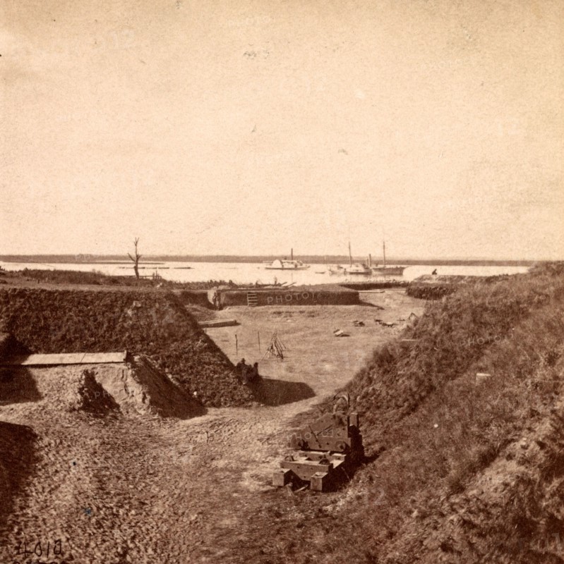View of Fort McAlister (i.e. McAllister), Ga., looking up the Ogechee (i.e. Ogeechee) River, USA, US, Vintage photography