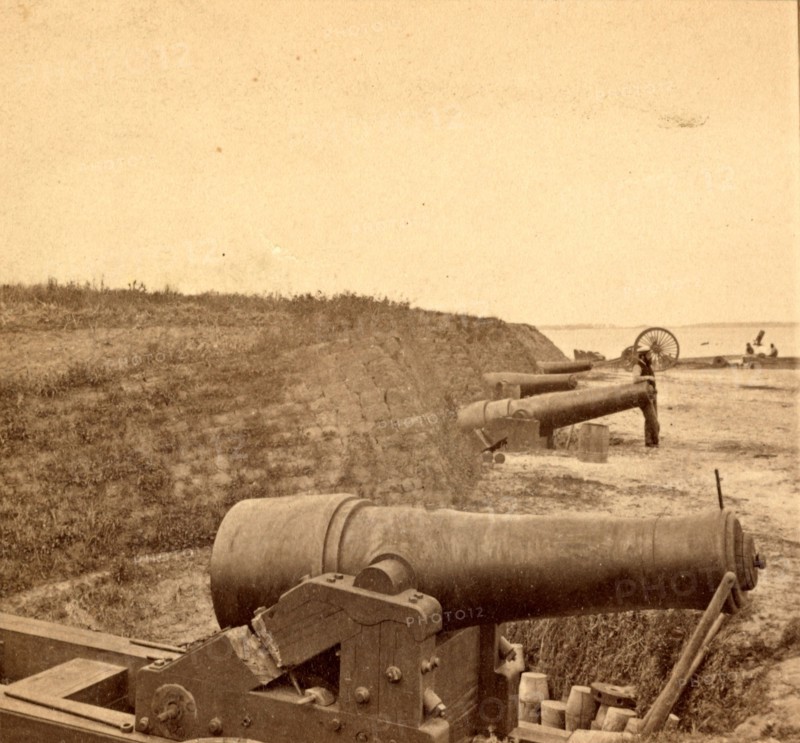 Fort Johnson, James Island, S.C., showing the face towards the channel, USA, US, Vintage photography