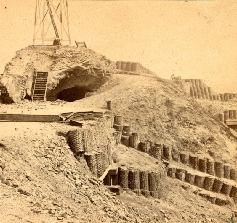 View of Fort Sumpter (i.e. Sumter). Interior, showing remains of a casemate and other ruins. Fort Sumter is a Third System masonry sea fort located in Charleston Harbor, South Carolina. The fort is best known as the site upon which the shots that started the American Civil War were fired, at the Battle of Fort Sumter on April 12, 1861. , Vintage photography