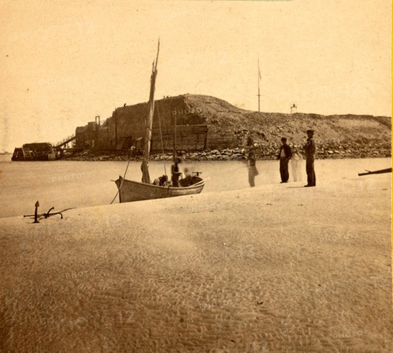 View of Fort Sumpter (i.e. Sumter), Charleston Harbor, S.C., taken from the sand bar. Fort Sumter is a Third System masonry sea fort located in Charleston Harbor, South Carolina. The fort is best known as the site upon which the shots that started the American Civil War were fired, at the Battle of Fort Sumter on April 12, 1861. , Vintage photography