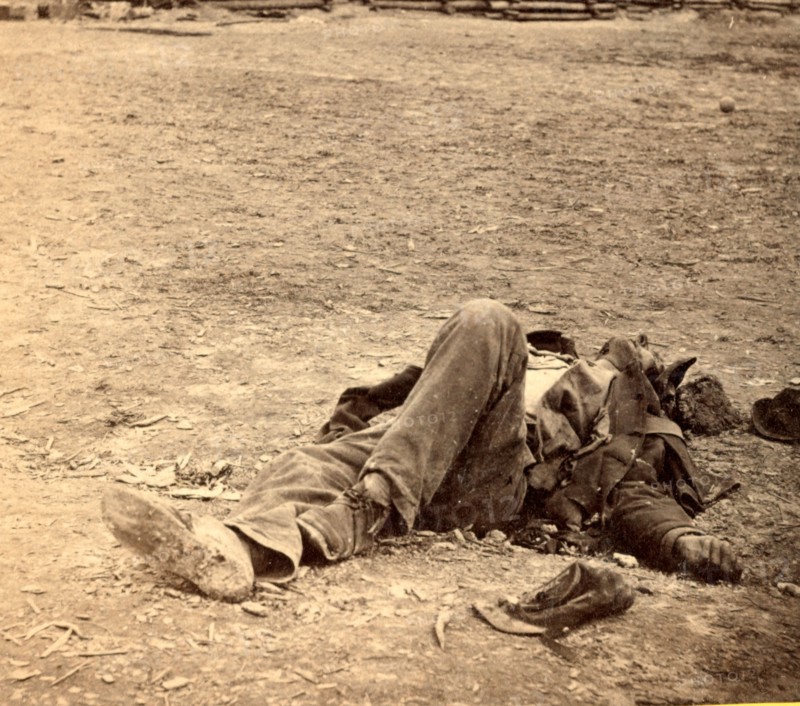 A dead rebel soldier, inside the Union picket lines, US, USA, America, Vintage photography