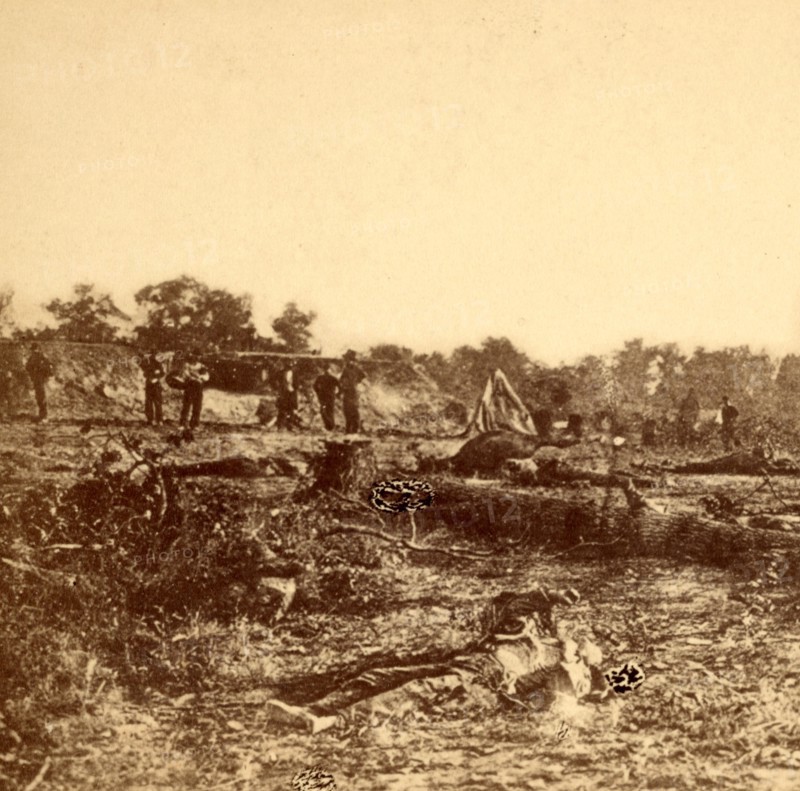 Confederate dead at Fort Robinette, Corinth, US, USA, America, Vintage photography