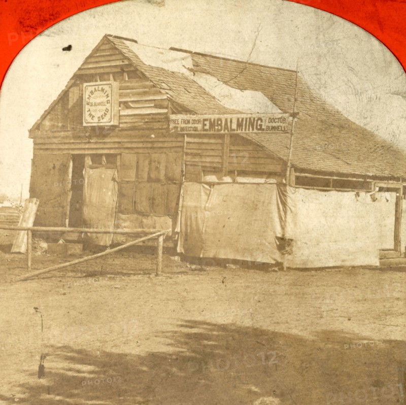 Embalming building near Fredericksburg, where some bodies were prepared for sending home, US, USA, America, Vintage photography