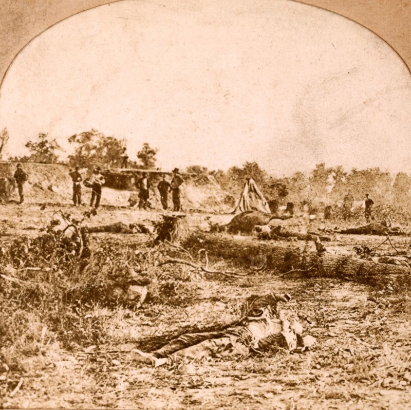 Confederate dead at Fort Robinette, Corinth, US, USA, America, Vintage photography