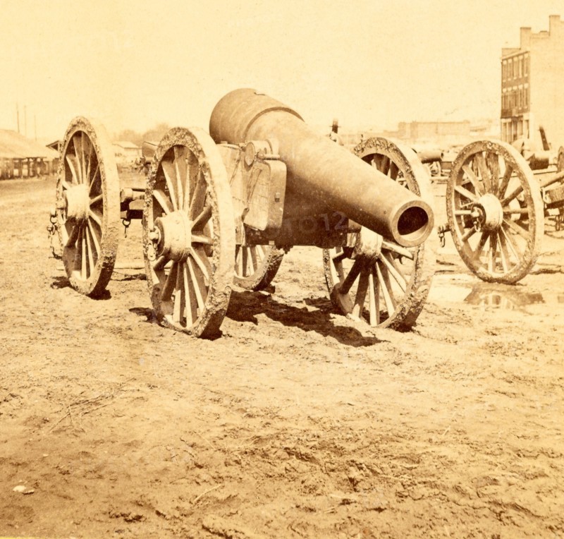 Captured seige guns, at Rocketts, Richmond, Va, US, USA, America, Vintage photography