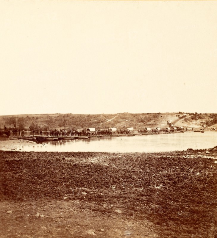 Wagon train crossing the Rappahannock River, US, USA, America, Vintage photography