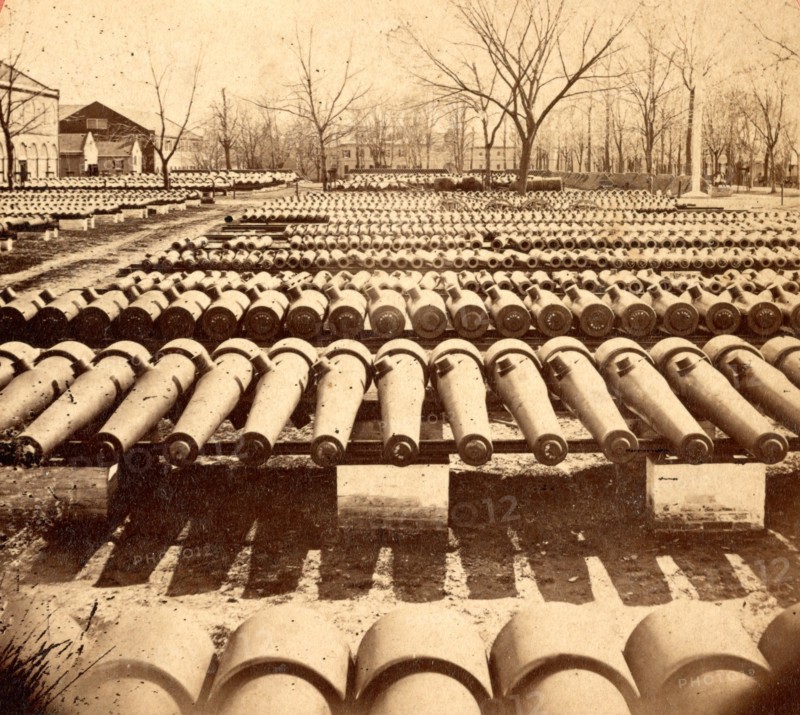 Arsenal grounds, Richmond, Va., showing ruins and shot and shell scattered around, US, USA, America, Vintage photography