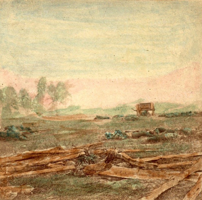 View on battle field of Antietam where Sumner's Corps charged the enemy. Scene of terrific conflict, US, USA, America, Vintage photography