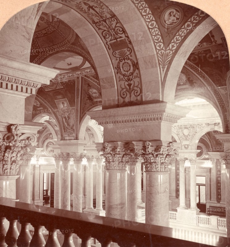 A poem in marble columns and frescoed walls, Congressional Library, Washington, DC, US, USA, America, Vintage photography
