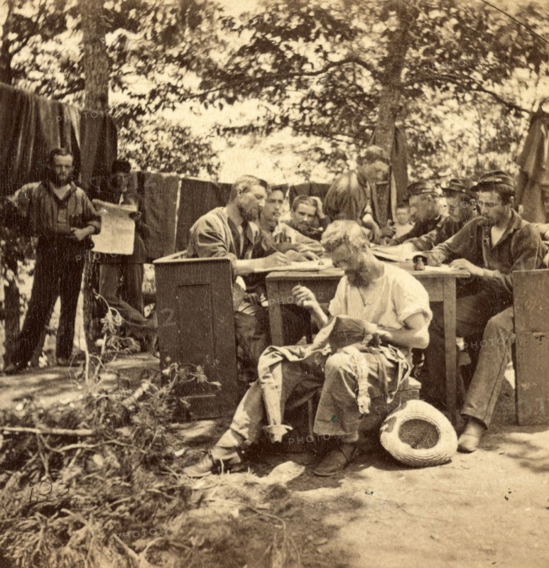 War views. No. 1501, Camp life, Army of the Potomac, writing to friends at home, US, USA, America, Vintage photography