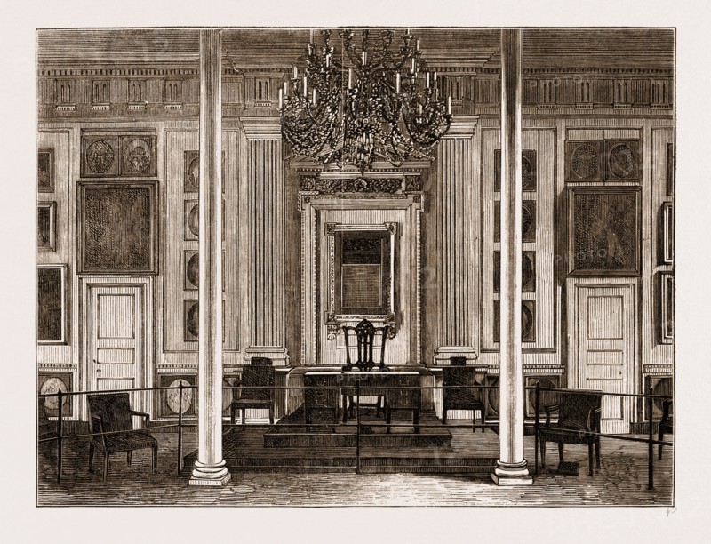 THE AMERICAN CENTENNIAL EXHIBITION, 1876: ROOM IN INDEPENDENCE HALL WHERE THE DECLARATION OF INDEPENDENCE WAS SIGNED, US, U.S., USA, U.S.A., UNITED STATES, UNITED STATES OF AMERICA, AMERICA