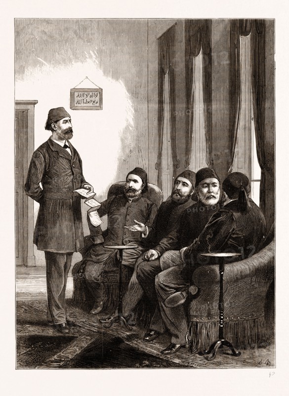 THE EASTERN QUESTION: THE MINISTERIAL COUNCIL AT WHICH THE DEPOSITION OF THE LATE SULTAN WAS DECIDED UPON, CONSTANTINOPLE, ISTANBUL, TURKEY, 1876