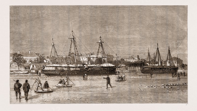 H.M.S. "GROWLER" FROZEN IN AT TIENTSIN, PEIHO RIVER, CHINA, 1876