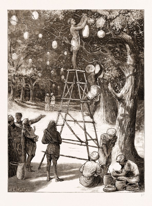 NATIVES PREPARING ILLUMINATIONS ON THE ESPLANADE, BOMBAY, INDIA, 1876