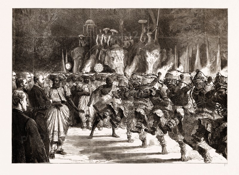THE PRIVATE PEREHARA BEFORE THE PRINCE OF WALES, KANDY, INDIA, 1876