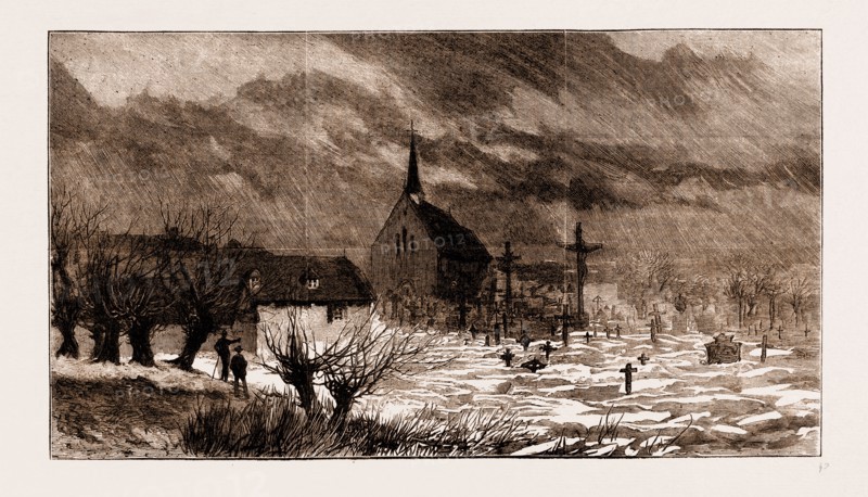 THE DISASTROUS FLOODS IN AUSTRIA-HUNGARY: A FLOODED CHURCHYARD AT RAAB, AUSTRIA, 1883