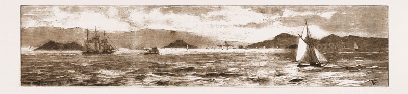 SAN FRANCISCO BAY, FROM THE GOLDEN GATE, 1883, US, USA, U.S., U.S.A., UNITED STATES, UNITED STATES OF AMERICA, AMERICA