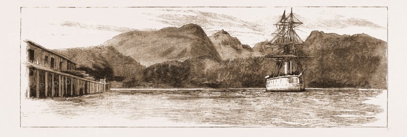 H.M.S. "COMUS" AT BURRARD INLET, THE PRESENT TERMINUS OF THE CANADIAN PACIFIC RAILWAY, CANADA, 1883