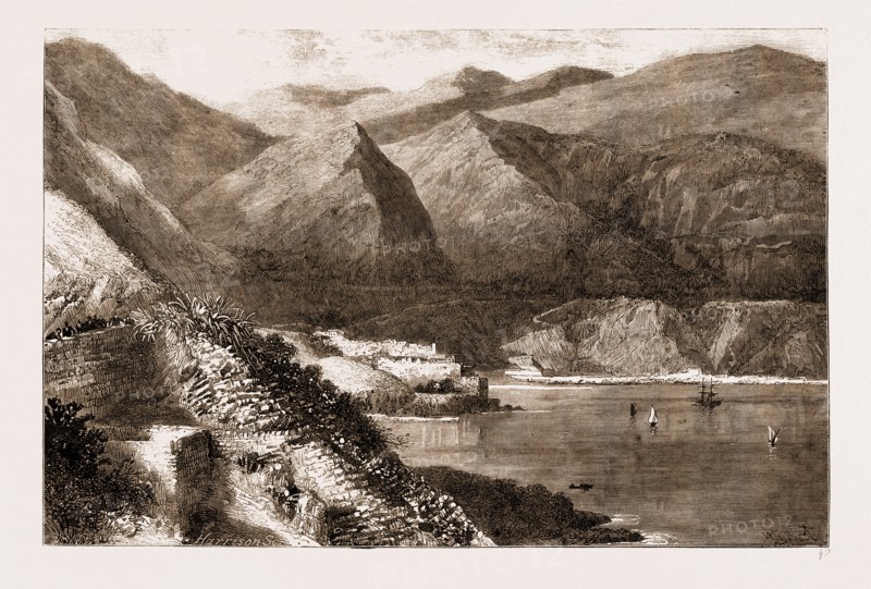 SERIOUS ACCIDENT AT NICE, FRANCE, 1883: THE POINT IN THE ROAD WHERE THE CARRIAGE AND HORSES ROLLED OVER THE PRECIPICE