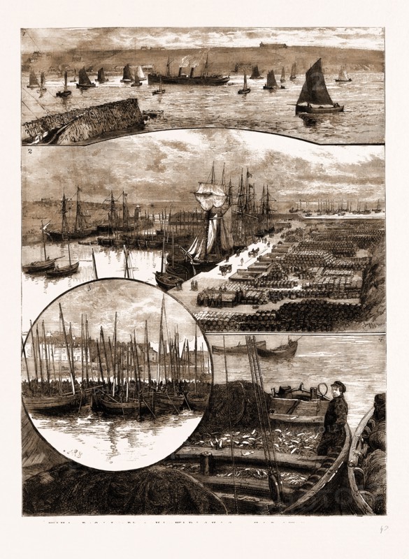 THE HERRING FISHERY AT CAITHNESS, UK: 1. Wick Harbour: Boats Coming In. 2. Pulteneytown Harbour, Wick, During the Herring Season. 3. Herring Boats in Wick Harbour. 4. "A Fair Catch."