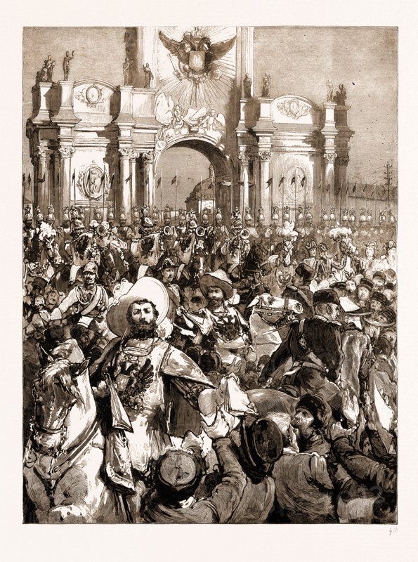 THE CORONATION OF THE CZAR OF RUSSIA, 1883: HERALDS SCATTERING THE IMPERIAL PROCLAMATION