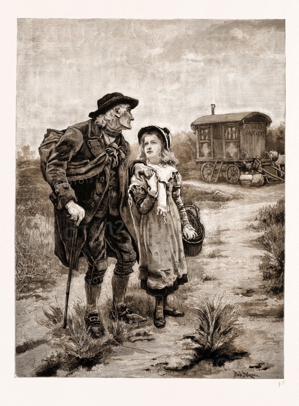 "LITTLE NELL AND HER GRANDFATHER", FROM THE PAINTING BY FRED MORGAN, EXHIBITED AT THE ROYAL ACADEMY, LONDON, UK, 1883