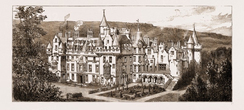 CORTACHY CASTLE, FORFARSHIRE, SCOTLAND, UK, SEAT OF THE EARL OF AIRLIE, DESTROYED BY FIRE, SEPT. 14, 1883