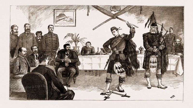 THE MALAGASY ENVOYS AT CAPE TOWN, SOUTH AFRICA: ENTERTAINMENT AT THE OFFICERS' MESS OF THE FIRST ARGYLL AND SUTHERLAND HIGHLANDERS, 1883