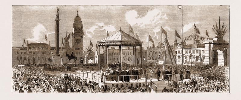 THE NEW MUNICIPAL BUILDINGS AT GLASGOW, SCOTLAND, UK, 1883: LAYING THE FOUNDATION STONE