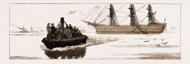 "THE PORTLAND 'BUS," OR STEAM LAUNCH ATTACHED TO H.M.S. HERCULES," IN FAIR WEATHER, UK, 1883