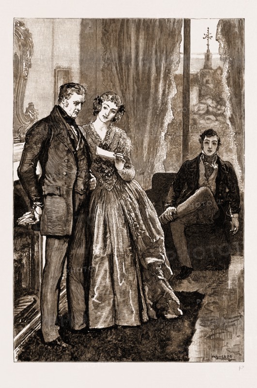 THRILBY HALL, DRAWN BY WILLIAM SMALL, 1883; She laid her hand upon her brother's shoulder.
