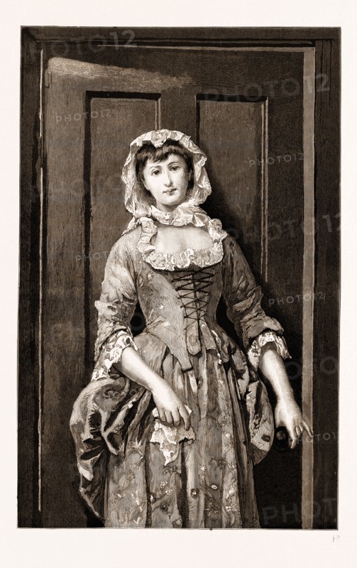 "DOLLY VARDEN", FROM THE PAINTING BY EDGAR HANLEY, EXHIBITED AT THE ROYAL ACADEMY, UK, 1883