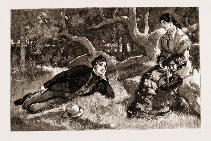 THIRLBY HALL, DRAWN BY WILLIAM SMALL, 1883; I was lying on the ground at her feet, and looking up onto her beautiful face.