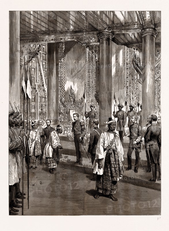 WITH LORD DUFFERIN IN BURMA: THE GREAT RECEPTION IN THE THRONE HALL, MANDALAY, 1886
