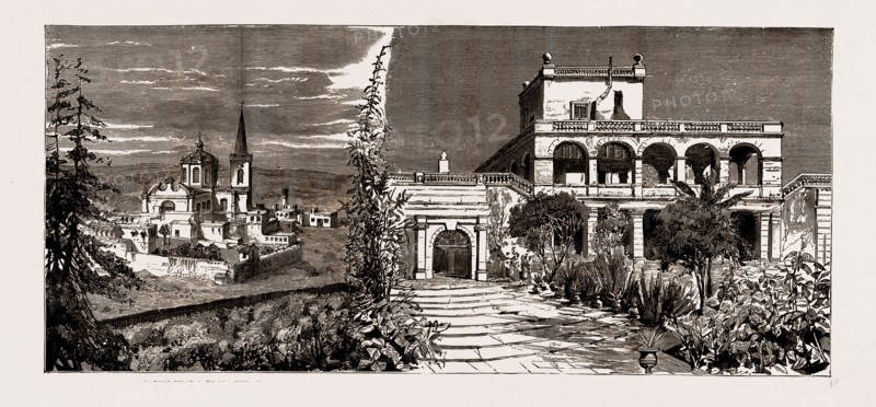 THE PALACE OF SAN ANTONIO, MALTA, THE HOME OF THE DUKE OF EDINBURGH, DURING HIS COMMAND OF THE MEDITERRANEAN FLEET, 1886: BIRCHIRCHARA FROM THE TERRACE; THE PALACE, SAN ANTONIO