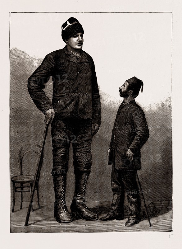 AMANAB, A GREEK GIANT, 1886; He is 7 ft. 9 in. high; 27 in. round the head; 53 in. round the chest; and 22 in. in breadth of shoulder