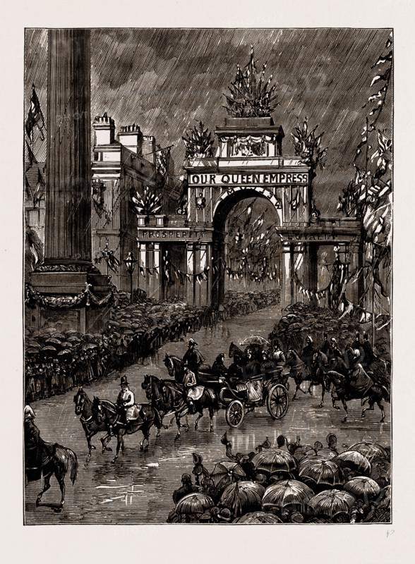 THE VISIT OF THE QUEEN TO LIVERPOOL, UK, 1886: LOOKING UP LONDON ROAD FROM ST. GEORGE'S HALL: THE QUEEN LEAVING FOR THE PIER-HEAD