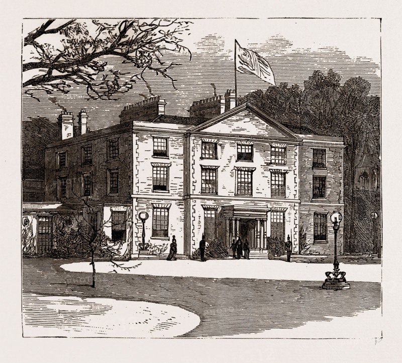 THE OPENING OF THE INTERNATIONAL EXHIBITION OF NAVIGATION AND MANUFACTURES BY THE QUEEN AT LIVERPOOL: NEWSHAM HOUSE, WHERE THE QUEEN STAYED DURING HER VISIT TO LIVERPOOL, UK, 1886