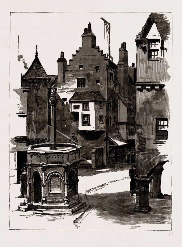 THE OPENING OF THE INTERNATIONAL EXHIBITION AT EDINBURGH BY PRINCE ALBERT VICTOR: THE MODEL OF THE OLD EDINBURGH CROSS IN THE EXHIBITION, UK, 1886