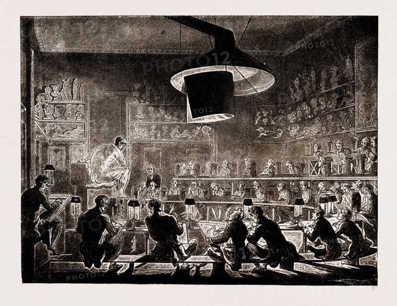 THE LIFE SCHOOL OF THE ACADEMY, SOMERSET HOUSE, UK, 1886, T. Rowlandson and Pugin