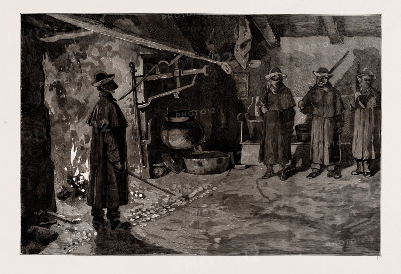 MOONLIGHTERS ON A RAID FOR ARMS, DRILLING IN MR. WALSH'S HOUSE, 1886