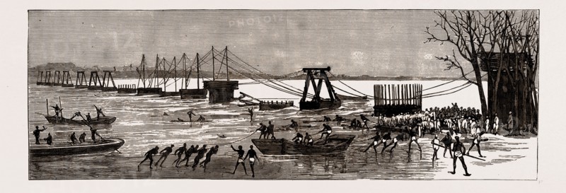 OUR INDIAN FRONTIER RAILWAYS: NEW BRIDGE OVER THE JHELUM AT CHAH NIZAM, PUNJAUB, 1886