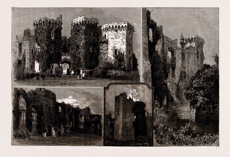 THE RUINS OF RAGLAN CASTLE, NEAR MONMOUTH, UK, 1886: 1. Grand Entrance. 2. The Walls from the Moat 3. The Paved Court 4. The Gwent Tower