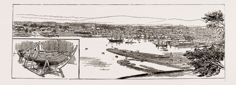 THE VIKING'S SHIP, IN THE MUSEUM, GENERAL VIEW OF CHRISTIANIA, NORWAY, 1886