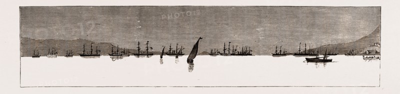 THE STRAINED RELATIONS BETWEEN TURKEY AND GREECE, THE COMBINED FLEETS OF THE GREAT POWERS IN SUDA BAY, CRETE, 1886: COMBINED SQUADRON OF THE GREAT POWERS AT ANCHOR IN THE BAY