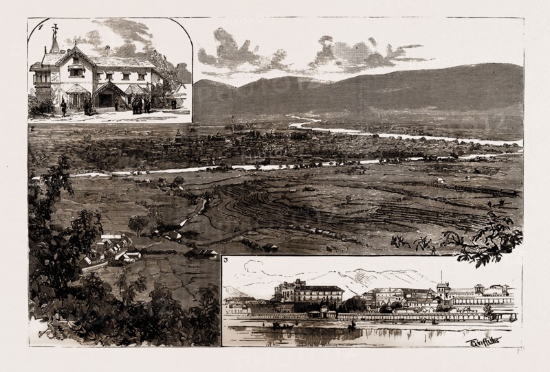 THE REVOLUTION IN NEPAL, INDIA, 1886: 1. The British Residency, Kathmandu, Nepal. 2. General View of Kathmandu and the Valley of Nepal 3. Thapathali, Residence of the late Sir Jung Bahadur and his Sons.