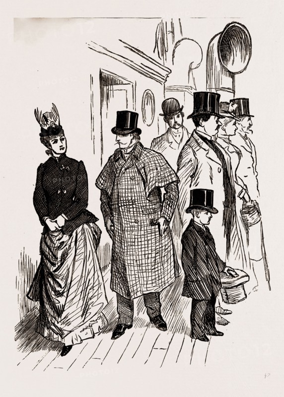 AT NEW YORK; READY TO LAND, YOUNG AMERICAN RETURNING FROM HIS TRAVELS IN EUROPE, USA, US, UNITED STATES, UNITED STATES OF AMERICA, AMERICA, 1886